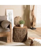 Table d'appoint ronde en tissage de fibre de cocotier Sixtine bois - 49x49x47 cm