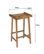 Tabouret haut assise en tissage naturel Sixtine bois - 45x36x75 cm