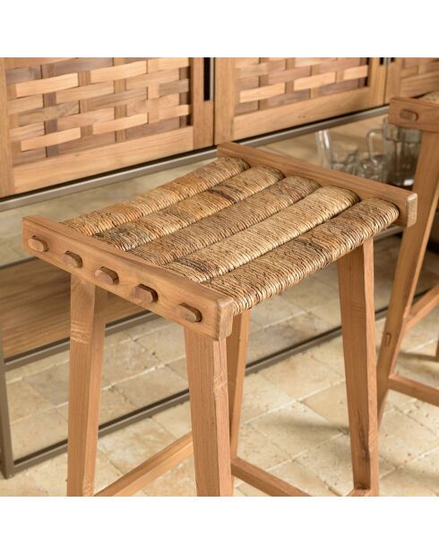 Tabouret haut assise en tissage naturel Sixtine bois - 45x36x75 cm