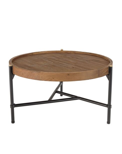 Table basse ronde plateau en teck recyclé Sixtine bois/noir - D.58x30.5 cm