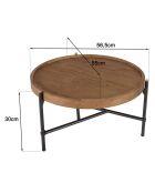 Table basse ronde plateau en teck recyclé Sixtine bois/noir - D.58x30.5 cm