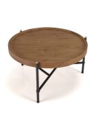 Table basse ronde plateau en teck recyclé Sixtine bois/noir - D.58x30.5 cm