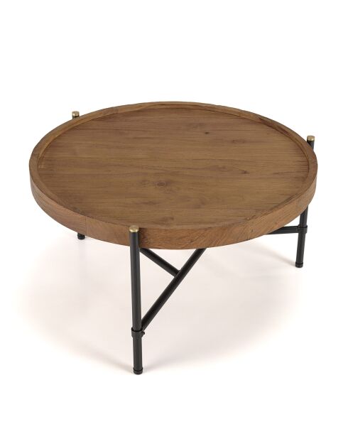 Table basse ronde plateau en teck recyclé Sixtine bois/noir - D.58x30.5 cm