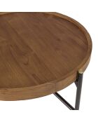 Table basse ronde plateau en teck recyclé Sixtine bois/noir - D.58x30.5 cm