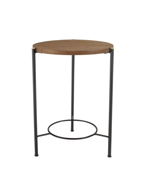 Table d'appoint ronde 3 pieds en métal noir Sixtine bois - 40x42x55 cm