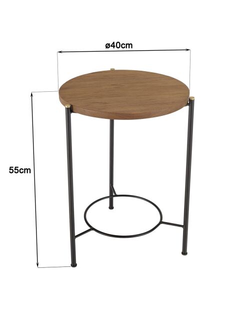 Table d'appoint ronde 3 pieds en métal noir Sixtine bois - 40x42x55 cm