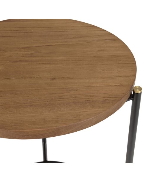 Table d'appoint ronde 3 pieds en métal noir Sixtine bois - 40x42x55 cm