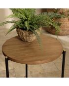 Table d'appoint ronde 3 pieds en métal noir Sixtine bois - 40x42x55 cm