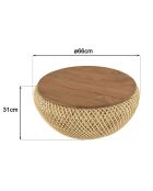 Table basse ronde en rotin beige plateau amovible Sixtine naturel - D.65x32 cm