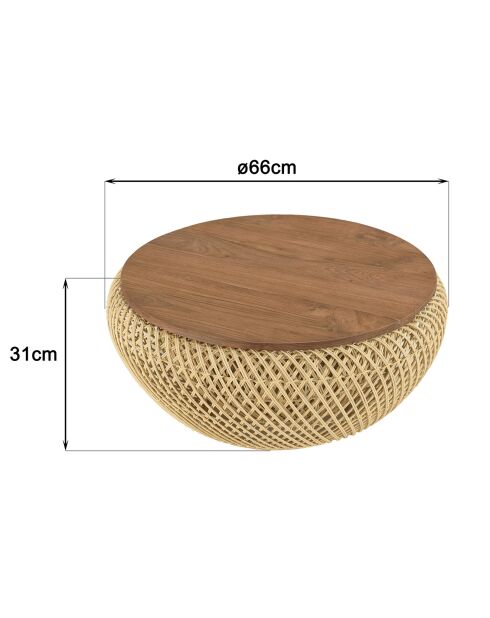 Table basse ronde en rotin beige plateau amovible Sixtine naturel - D.65x32 cm