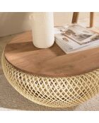 Table basse ronde en rotin beige plateau amovible Sixtine naturel - D.65x32 cm