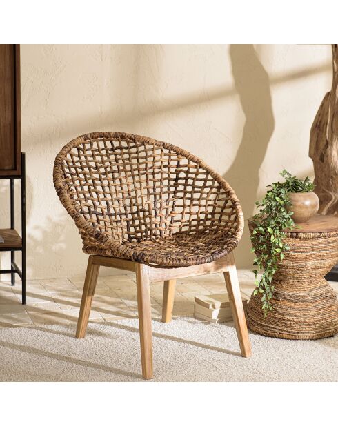 Fauteuil dossier arrondi assise en abaca tressé Sixtine bois - 77x78x80 cm