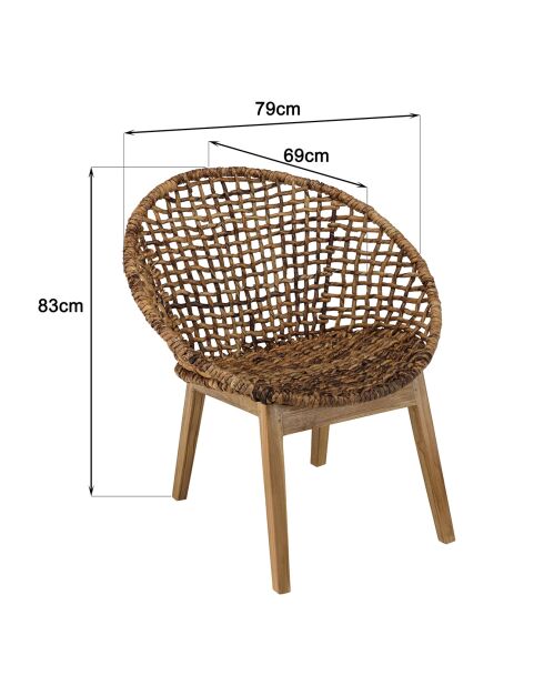 Fauteuil dossier arrondi assise en abaca tressé Sixtine bois - 77x78x80 cm