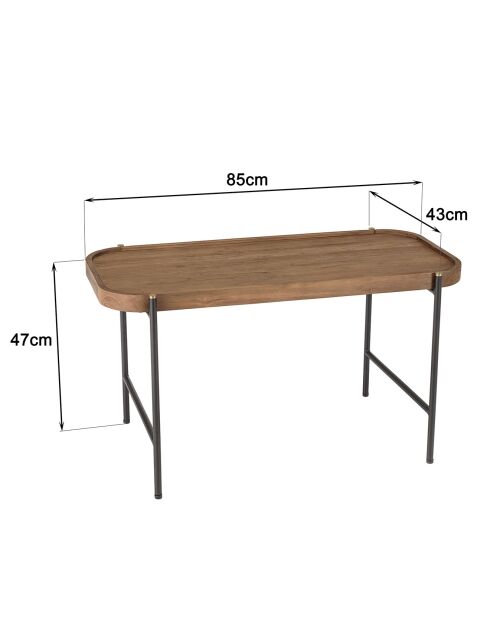 Table basse ovale plateau en bois de teck recyclé Sixtine bois/noir - 85x43x47 cm