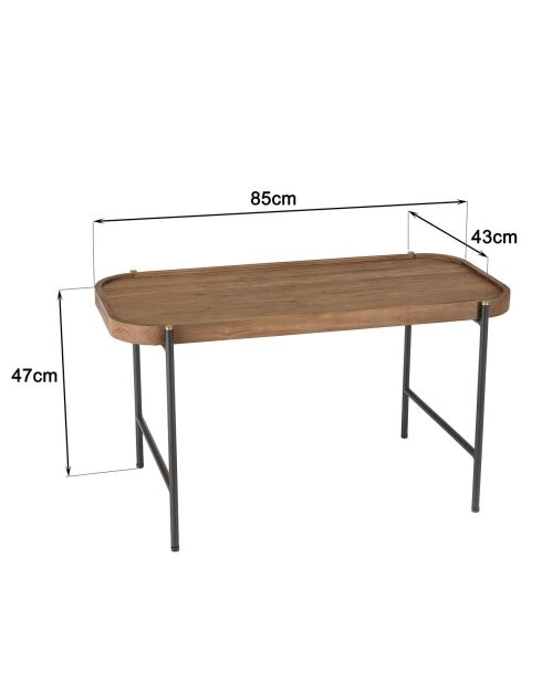 Table basse ovale plateau en bois de teck recyclé Sixtine bois/noir - 85x43x47 cm