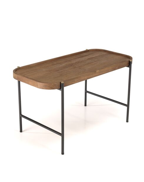 Table basse ovale plateau en bois de teck recyclé Sixtine bois/noir - 85x43x47 cm