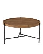 Table basse ronde plateau en bois de teck recyclé Sixtine bois/noir - D.78x40.5 cm