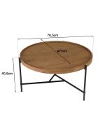 Table basse ronde plateau en bois de teck recyclé Sixtine bois/noir - D.78x40.5 cm