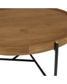 Table basse ronde plateau en bois de teck recyclé Sixtine bois/noir - D.78x40.5 cm