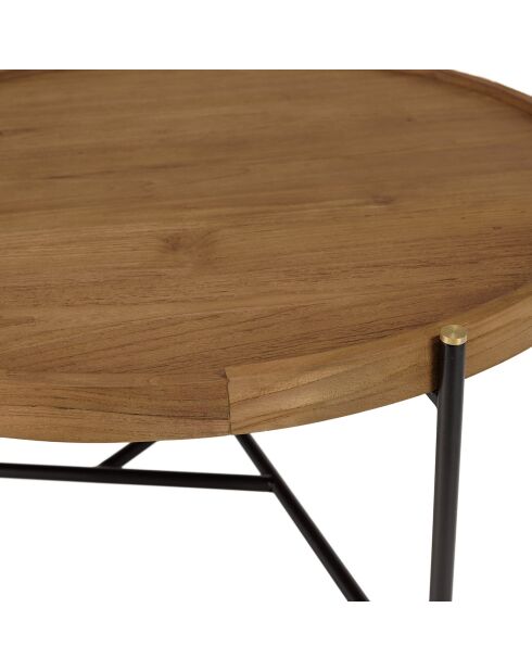 Table basse ronde plateau en bois de teck recyclé Sixtine bois/noir - D.78x40.5 cm