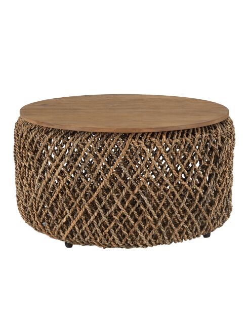 Table basse ronde en tissage de fibre de cocotier Sixtine bois - D.70x36 cm