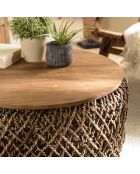 Table basse ronde en tissage de fibre de cocotier Sixtine bois - D.70x36 cm