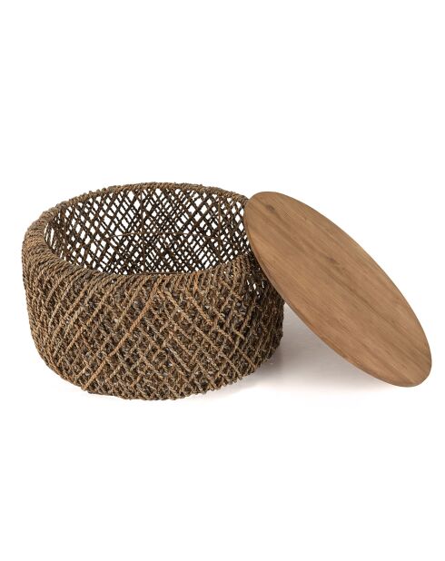 Table basse ronde en tissage de fibre de cocotier Sixtine bois - D.70x36 cm