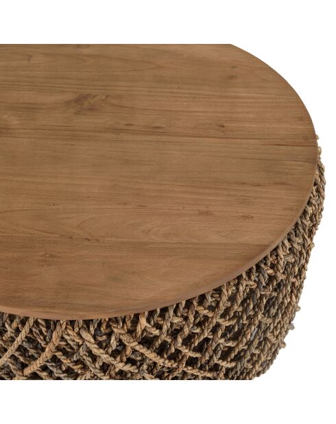 Table basse ronde en tissage de fibre de cocotier Sixtine bois - D.70x36 cm