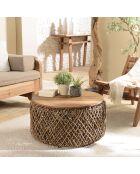 Table basse ronde en tissage de fibre de cocotier Sixtine bois - D.70x36 cm