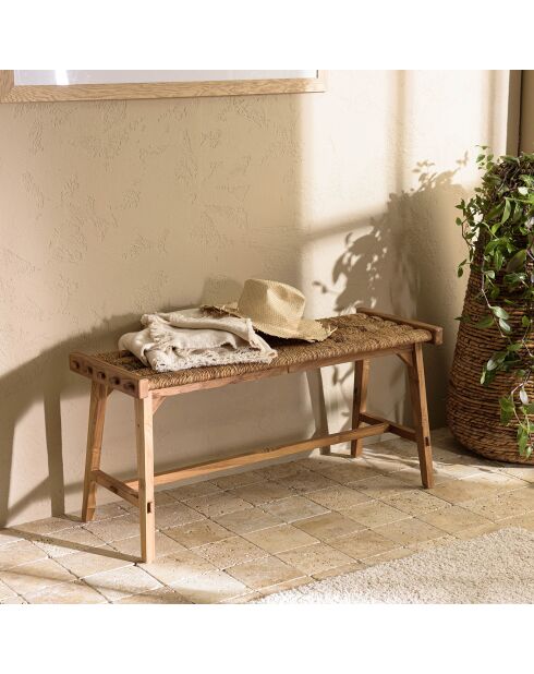 Banc assise en tissage d'abaca naturel Sixtine bois - 100x36x47 cm