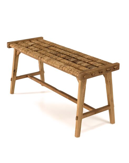 Banc assise en tissage d'abaca naturel Sixtine bois - 100x36x47 cm