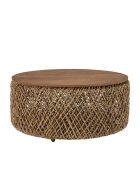 Table basse ronde en tissage de fibre de cocotier Sixtine bois - D.83x36 cm