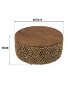 Table basse ronde en tissage de fibre de cocotier Sixtine bois - D.83x36 cm