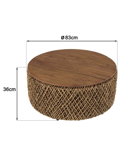 Table basse ronde en tissage de fibre de cocotier Sixtine bois - D.83x36 cm