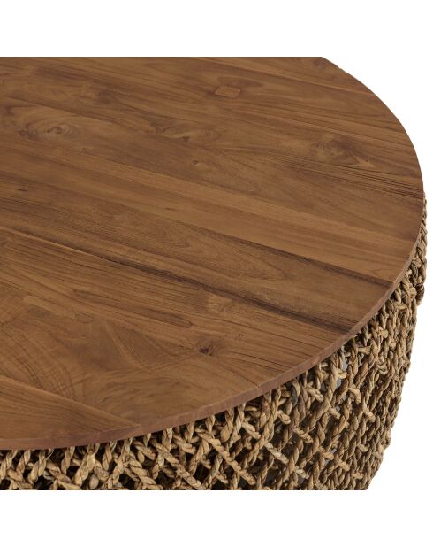 Table basse ronde en tissage de fibre de cocotier Sixtine bois - D.83x36 cm