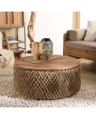 Table basse ronde en tissage de fibre de cocotier Sixtine bois - D.83x36 cm