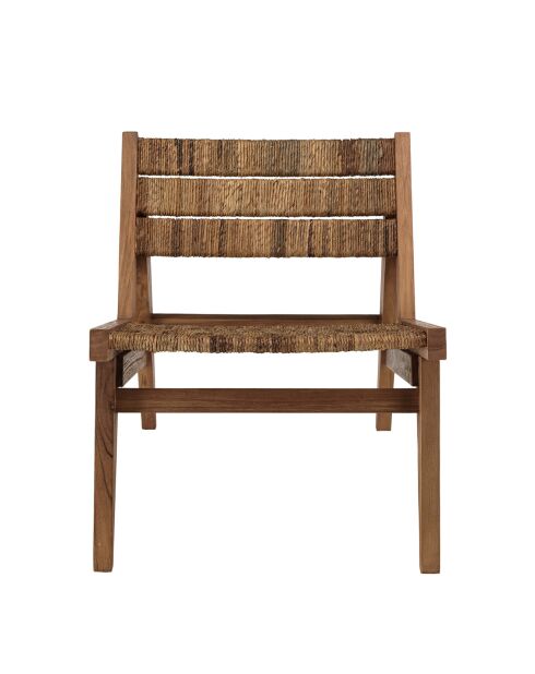 Fauteuil lounge en bois de teck recyclé assise en tissage Sixtine bois - 56x78x64.5 cm