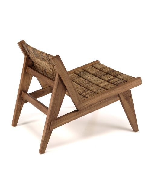 Fauteuil lounge en bois de teck recyclé assise en tissage Sixtine bois - 56x78x64.5 cm