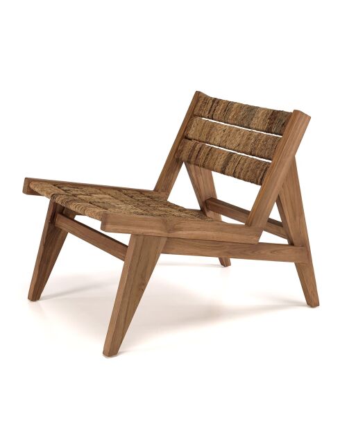 Fauteuil lounge en bois de teck recyclé assise en tissage Sixtine bois - 56x78x64.5 cm