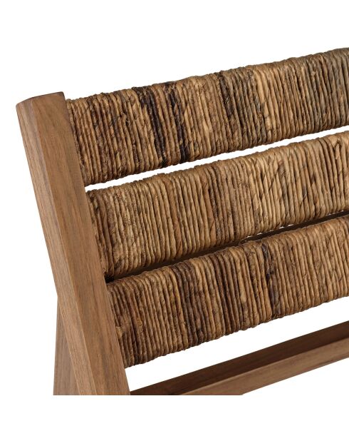 Fauteuil lounge en bois de teck recyclé assise en tissage Sixtine bois - 56x78x64.5 cm
