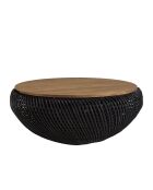 Table basse ronde en rotin noir plateau amovible Sixtine bois/noir - D.80x32 cm