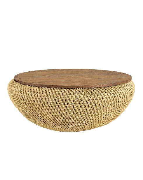 Table basse ronde en rotin beige plateau amovible Sixtine naturel - D.80x32 cm