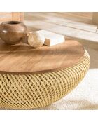 Table basse ronde en rotin beige plateau amovible Sixtine naturel - D.80x32 cm