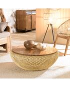 Table basse ronde en rotin beige plateau amovible Sixtine naturel - D.80x32 cm