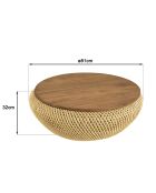 Table basse ronde en rotin beige plateau amovible Sixtine naturel - D.80x32 cm