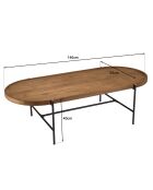 Table basse ovale plateau en bois de teck recyclé Sixtine bois/noir - 140x63x40 cm