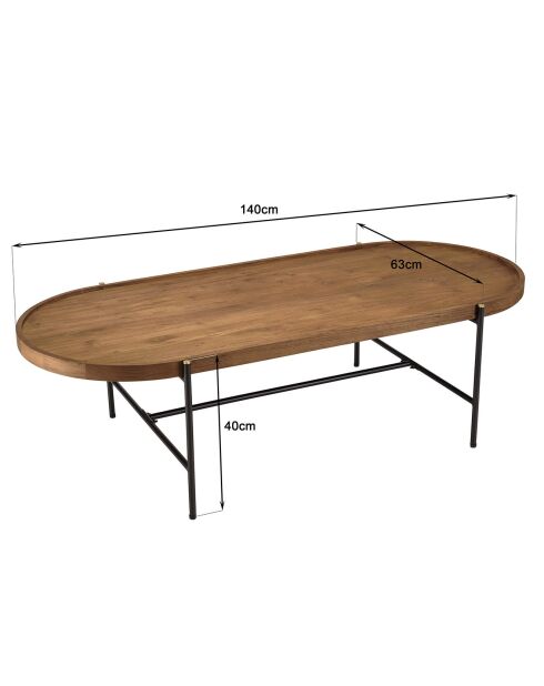 Table basse ovale plateau en bois de teck recyclé Sixtine bois/noir - 140x63x40 cm