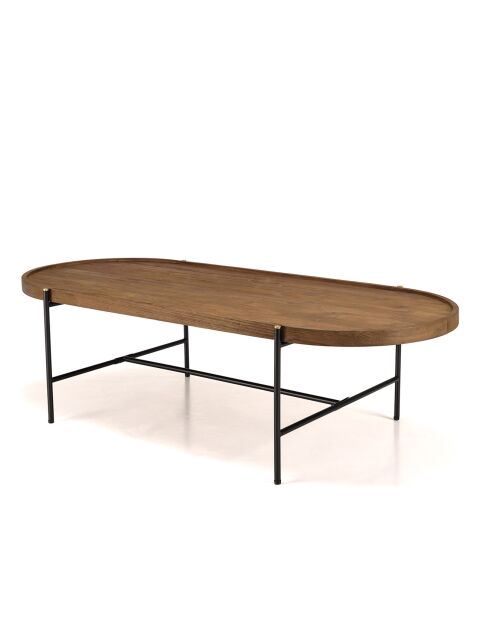 Table basse ovale plateau en bois de teck recyclé Sixtine bois/noir - 140x63x40 cm