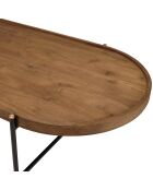 Table basse ovale plateau en bois de teck recyclé Sixtine bois/noir - 140x63x40 cm