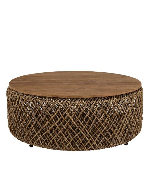 Table basse ronde en tissage de fibre de cocotier Sixtine bois - D.100x36 cm